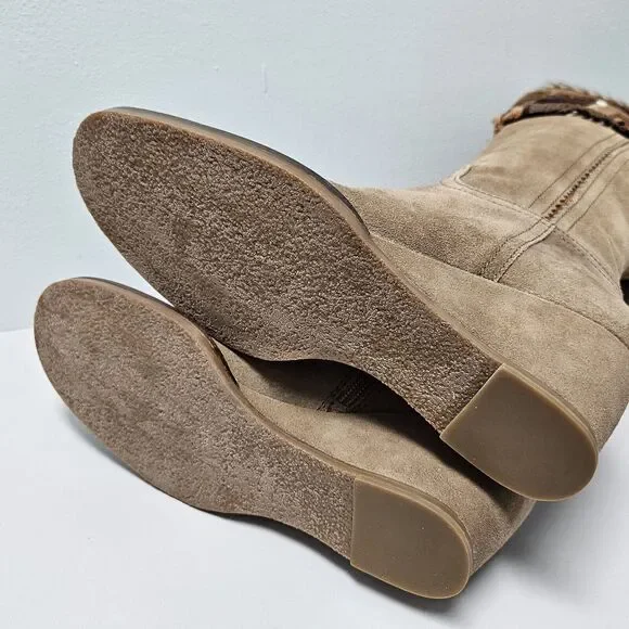 Apepazza Ninfa Boots Womens 9.5 Tan Suede Leather Wedge Boho Tribal Patchwork - Picture 8 of 14